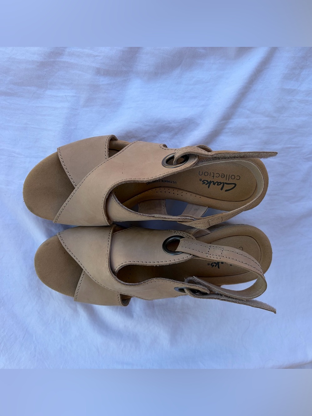 Clarks Collection Leather Back- Velcro Strap Wedges Giselle Loop Natural Sz 8 - Picture 4 of 10